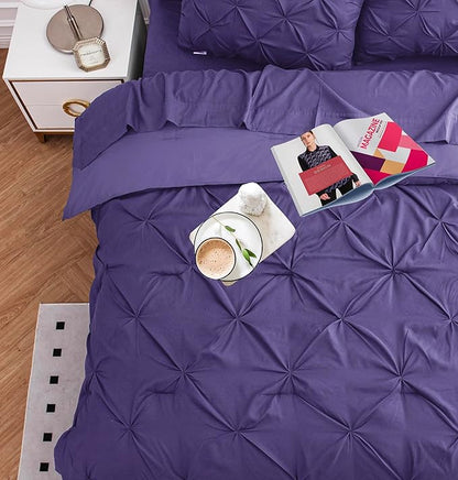 LANE LINEN Twin Size Comforter - 5 Piece Set - Refined Pintuck Finish for Hotel-Style Bedding - Ultra-Soft Microfiber All-Season Complete Bed in a Bag - Everyday Comfort for Home Bedrooms – Purple | Hotel microfiber, Ultra soft durable, Light year roun...