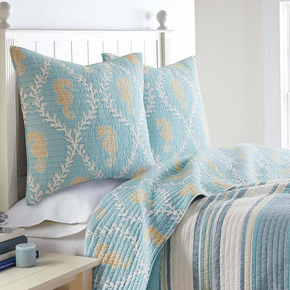 Levtex Home - Kailua Euro Sham - Seahorses - Blue Taupe and Cream - Euro Sham (26x26in.), No Insert - Cotton