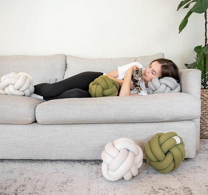 Large Knot Pillow Cotton Knot Pillow Ball | 11in. Ball Pillow in 3 Classy Colors | Modern Home Decorative Knot Throw Pillow Knot Pillows | Knotted Pillow | Knot Ball Pillow (Grey)