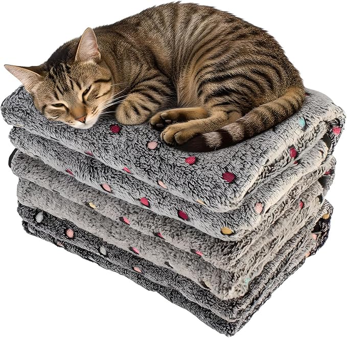 Three Piece Pet Blanket Set for Dogs Cats Soft Comfy Puppy and Kittens Bed Blanket Fluffy Fleece Pets Throw with Cute Patterns (Small 24x16 inch, Gray Dots)