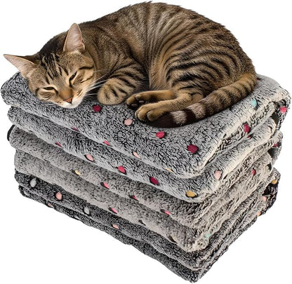Three Piece Pet Blanket Set for Dogs Cats Soft Comfy Puppy and Kittens Bed Blanket Fluffy Fleece Pets Throw with Cute Patterns (Small 24x16 inch, Gray Dots)