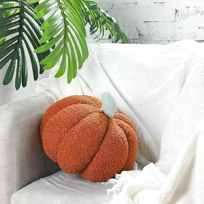Queekay 2 Pcs Pumpkin Pillow Plush 11 x 9.5 Inch Thanksgiving Stuffed Pumpkin Decor for Fall Home Bedroom Throw Pillow Cushion Gifts for Holiday Operation Christmas Halloween Car Sofa(Brown)