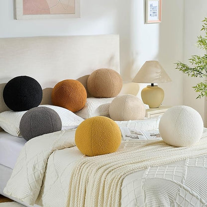 11.8 inch Ball Pillow Round Decorative Pillow Grey Sphere Shaped Throw Pillows Soft Nordic Style Boucle Pillows Cushion for Bed Couch Living Sofa Room Decor
