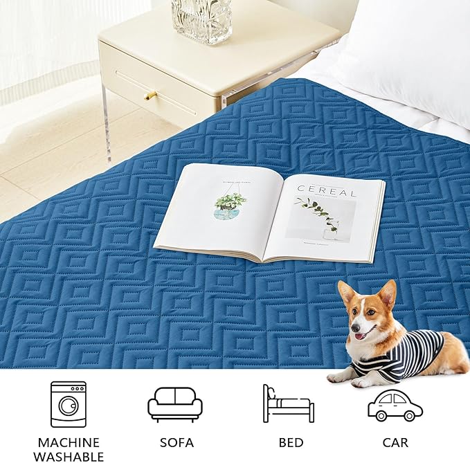 hyha Waterproof Dog Blanket, Soft Pet Bed Blankets, Waterproof Sofa Couch Cover for Dogs Washable, Reversible Pet Couch Covers for Sofa Furniture (30x53 Inch, Navy Blue/Blue)