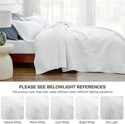 Love's cabin Twin Quilt Set White Bedspreads - Soft Bed Summer Lightweight Bedspread Comforter - Modern Style Coin Pattern Coverlet for All Season - 2 Pieces (1 Quilt, 1 Pillow Sham)
