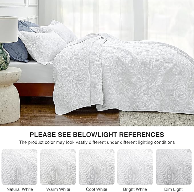 Love's cabin King Size Quilt Set White Bedspreads - Soft Bed Summer Lightweight Bedspread Comforter - Modern Style Coin Pattern Coverlet for All Season - 3 Pieces (1 Quilt, 2 Pillow Shams)