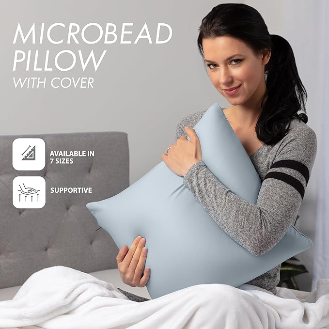 PILLOWY 26" x 26" Throw Pillow - Light Grey: 1 PCS Luxurious Premium Microbead Pillow with 85/15 Nylon/Spandex Fabric. Forever Fluffy, Outstanding Beauty & Support. Silky, Soft & Beyond Comfortable