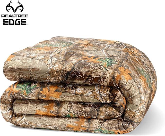 Northwest Realtree Twin Size 1 Comforter and 1 Sham Set, All Seasons, Boys and Girls Soft Cabin Bedding, Edge Camo