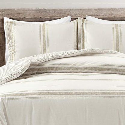 Lush Decor Farmhouse Stripe Reversible Cotton Comforter Set, 3 Piece Set, King, Neutral - Cozy Farmhouse Bedding Set - Rustic Decor - Striped Comforter - Modern Farmhouse Bedroom Decor
