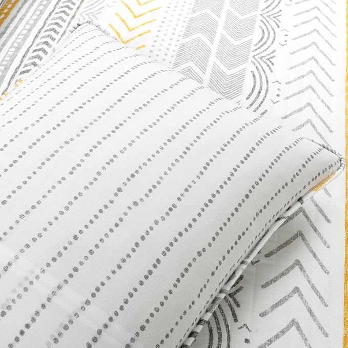 Lush Decor Hygge Geo Pattern Striped 3 Piece Quilt Bedding Set, King, Yellow