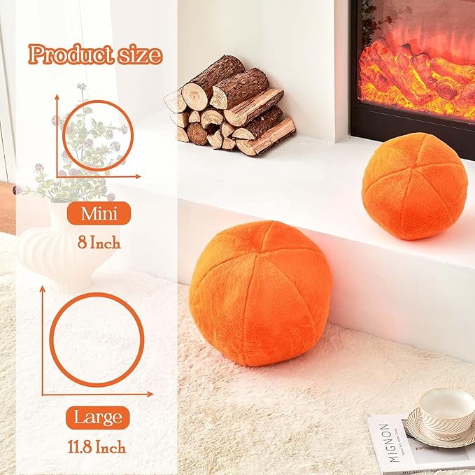 Uvvyui Orange Ball Pillow, 11.8" Cute Round Throw Pillow Faux Rabbit Fur Room Decorative Throw Pillow, Ball Shaped Pillow Plush Cushion for Couch, Sofa, Bedroom