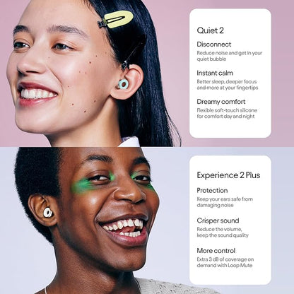 Loop Earplugs Day & Night Plus Bundle (2-Pack) Loop Quiet 2 Plus | Reusable Ear Plugs for Sleep, Focus, Noise Sensitivity, Music, Events & More | 24 dB/18 dB Noise Reduction