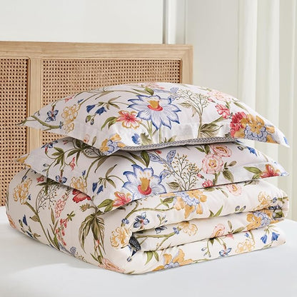 Levtex Home - Maileen Comforter Set - Full/Queen Comforter (90x94in.) and 2 Standard Shams (20x26in.) - Floral - Blue Coral Green White - Reversible - Cotton