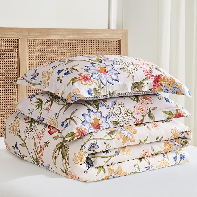 Levtex Home - Maileen Comforter Set - Twin/Twin XL Comforter (68x88in.) and 1 Standard Sham (20x26in.) - Floral - Blue Coral Green White - Reversible - Cotton