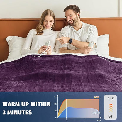 Heated Electric Blanket King Size - 90" x 100" Heating Blanket with Dual Control, 10 Heating Levels & 8 Hours Auto Off, Soft Warm Flannel Blanket, Christmas Birthday Gifts for Senior Grandma