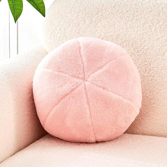 Uvvyui Pink Ball Pillow, 11.8" Cute Round Throw Pillow Faux Rabbit Fur Room Decorative Throw Pillow, Ball Shaped Pillow Plush Cushion for Couch, Sofa, Bedroom