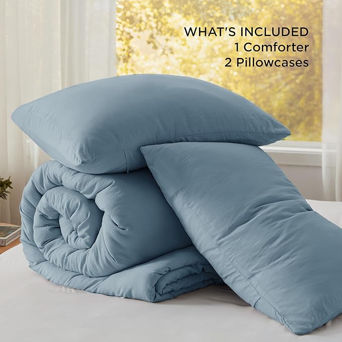 Bedsure Oversized King Comforter Set, Dusty Blue Soft Prewashed Bedding for All Seasons, 3 Pieces GentleSoft™ Bed Set, 1 Lightweight Comforter (120"x98") and 2 Pillowcases (20"x36")