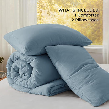 Bedsure Full Comforter Set, Dusty Blue Soft Prewashed Bedding for All Seasons, 3 Pieces GentleSoft™ Bed Set, 1 Lightweight Comforter (82"x86") and 2 Pillowcases (20"x26")