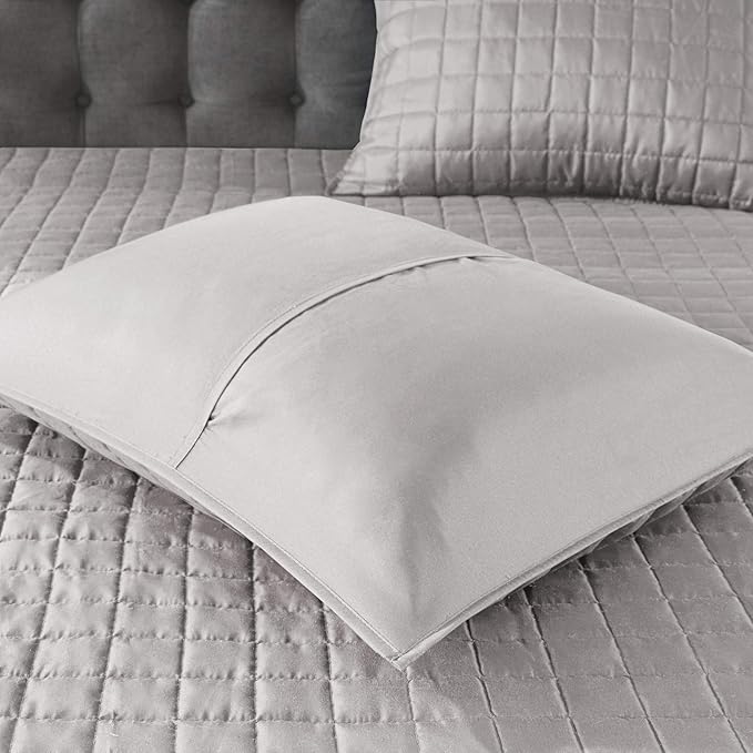 Madison Park Heritage Comforter Quilt Combo Set - Modern Luxury Design, All Season Down Alternative Bedding, Matching Shams, Decorative Pillows, King/Cal King(104"x92"), Color Block Grey 8 Piece