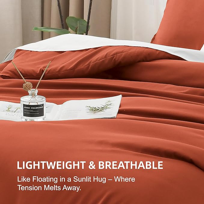 Litanika Burnt Orange Queen Size Bed Comforter Set, 3 Pieces Terracotta Fall Lightweight Solid Bedding Comforter Set, All Season Microfiber Down Alternative Comforter (1 Comforter, 2 Pillowcases)