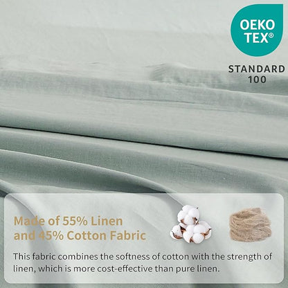 Simple&Opulence Belgian Linen Sheet Set Solid Color - 5 Pieces (1 Flat Sheet, 2 Fitted Sheets & 2 Pillowcases) Natural Flax Cotton Blend Soft Breathable Farmhouse Bedding - Split King Size, Mint Green