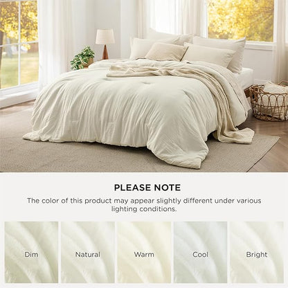 Bedsure Twin/Twin XL Comforter Set, Ivory Soft Prewashed Bedding for All Seasons, 2 Pieces GentleSoft™ Bed Set, 1 Lightweight Comforter (68"x88") and 1 Pillowcase (20"x26")