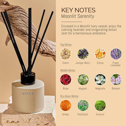 Nayce Luxury Reed Diffuser - Lavender Limoncello - Aromatherapy Essential Oil Diffuser Sticks - Hand-Poured in USA - Reed Diffusers for Home, Bathroom, Bedroom, Office Decor, Housewarming Gifts