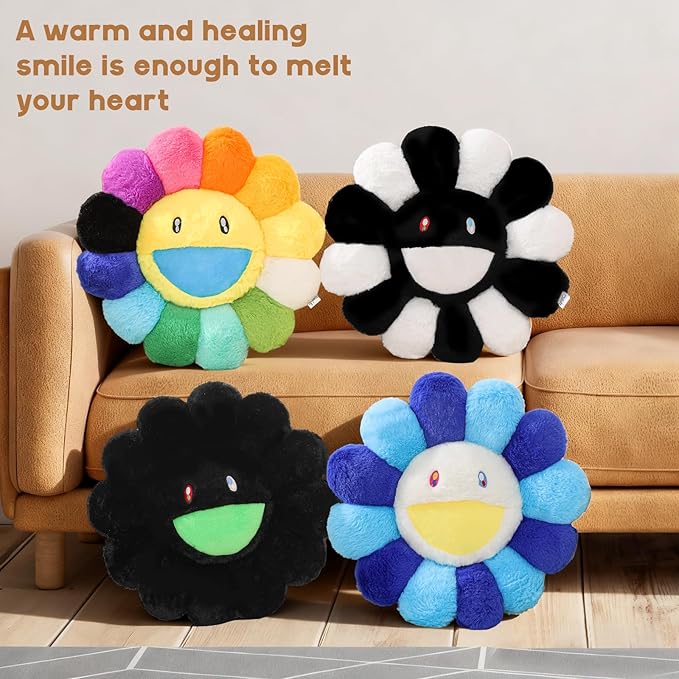 Flower Pillow,Flower Shaped Throw Pillow,Cute Smiley Face Floor Cushions,Colorful Sunflower Plush Pillows,Cute Plushie Room Decor,Valentines Day Decorative Pillows for Bedroom,Sofa,Dorm (Blue,23.6In)
