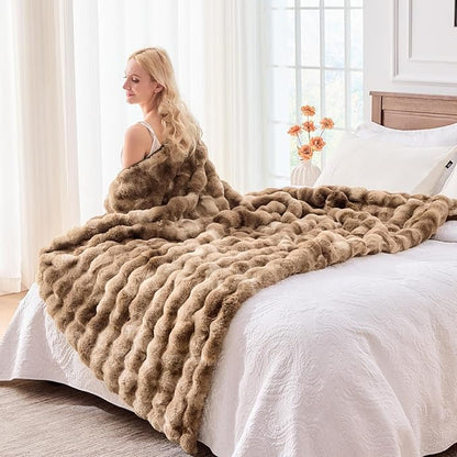 BENVWE Fluffy Faux Fur Throw Blanket for Couch - Soft, Plush, Thick, Cozy, Fuzzy Luxury Minky Bubble Blanket for Home Living Room Decor, Gifts for Women, Tie-dye Brown, 63" x 80", 1100GSM