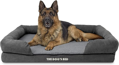 The Dog’s Bed Orthopedic Memory Foam Dog Bed with Bolsters, Plush Fabric, Grey Plush, XL