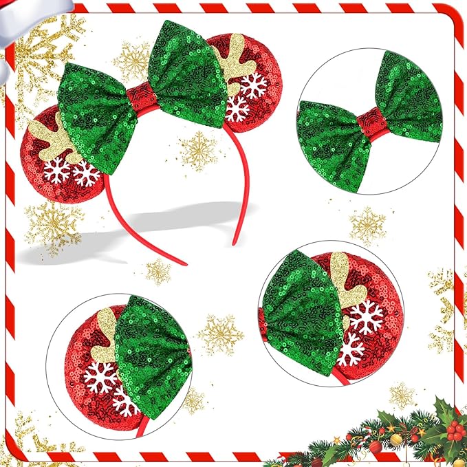 Mouse Ear Headbands,Sparkle Mouse Ears Headband for Women Girls Cartoon Princess Costume Cosplay Decoration (TG-Rudolph)