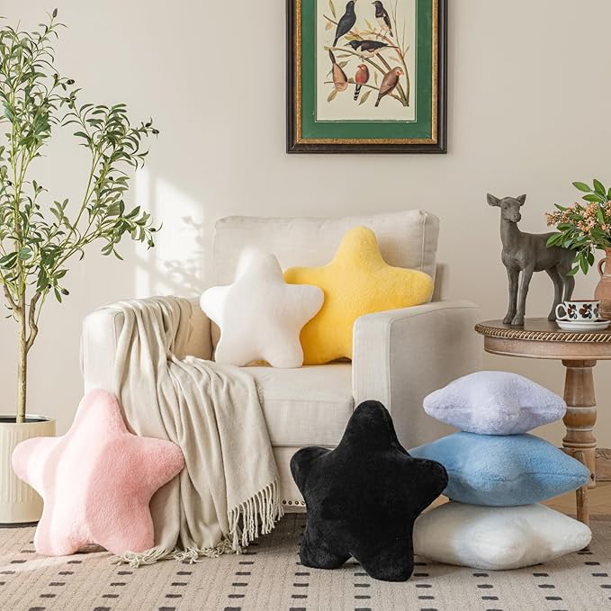 Star Pillow, Decorative Throw Pillow with Plush for Couch, Cute Decor Pillows for Bed, Aesthetic Star Shaped Pillow Fun Cushion for Sofa Living Room (Ivory White, 19.6 Inches)