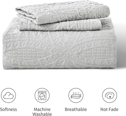 Love's cabin King Size Quilt Bedding Set Light Grey Bedspreads - Bed Summer Lightweight Bedspread Comforter - Coin Pattern Bedding Coverlet for All Season - 3 Pieces (1 Quilt, 2 Pillow Shams)