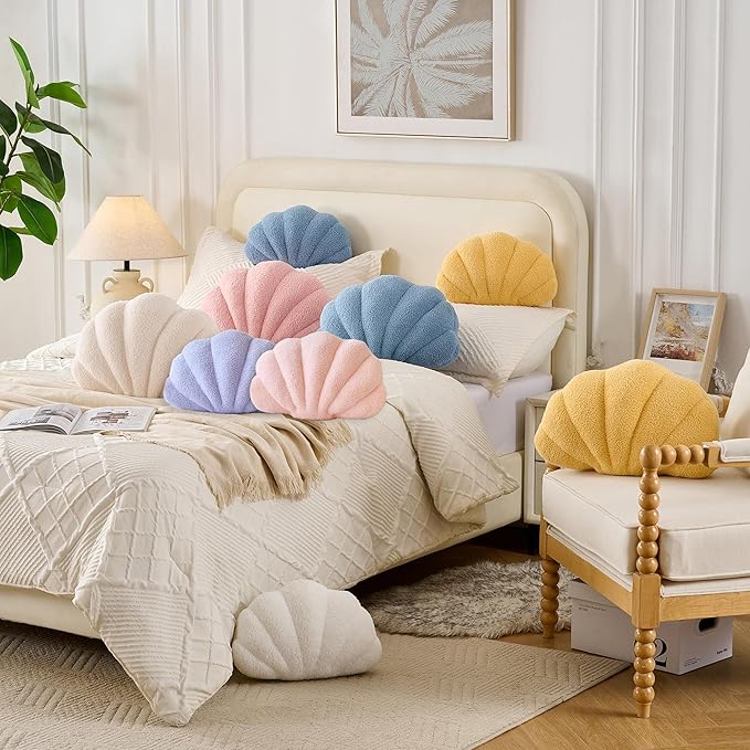 Seashell Throw Pillows Shell Shaped Pillow Light Pink Sea Shell Pillows for Bed Seashell Decorative Pillow Soft Plush Pillow Sea Couch Decoration(18 X 13 inch)