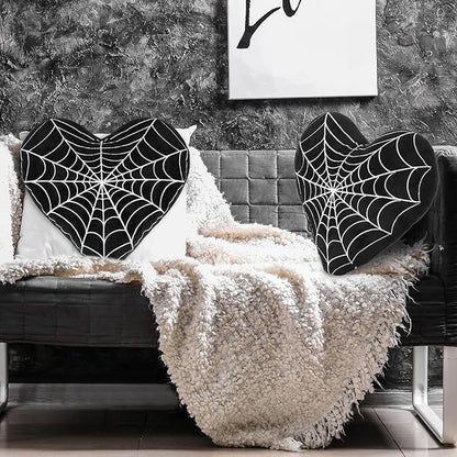 2 Pcs Valentine Gothic Heart Shaped Plush Pillows Gothic Black Spider Web Decor Soft Throw Pillows Valentines Day Pillow Room Decorative for Bedroom Living Room Couch Chair Sofa