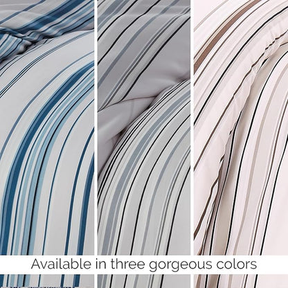Southshore Fine Living, Inc. Twin XL Comforter Set, Down Alternative Blue and White Comforter with Matching Pillow Sham, Soft Coastal Bedspread for Twin/XL Mattress, Coastal Stripes Blue