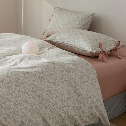 HighBuy Farmhouse Floral Comforter Set King Grey Flowers Comforter Coquette Bedding Comforters Set Fluffy Botanical Bedding French Country Style 1 Floral Comforter,2 Bow Tie Pillowcases