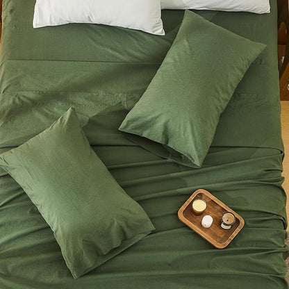 Bedlifes 100% French Linen Sheets King Size 18-24”Extra Deep Pocket 4-Piece Set Breathable & Moisture-Wicking,Soft & Durable Sheets for Thick Mattresses((Forest Green)