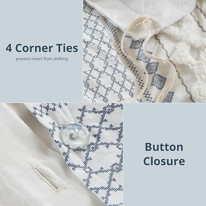 INK+IVY 100% Cotton Duvet Mid Century Modern Design, All Season Comforter Cover Bedding Set, Matching Shams, Full/Queen, Imani Chenille Navy
