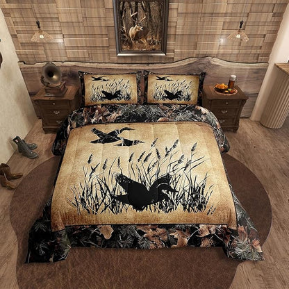 Erosebridal Camo Mallard Duck Bedding Set Rustic Cabin Comforter Set Toddler for Boys Adults Men,Woodland Camouflage Hunting Duck Quilt Comforter Country Farmhouse Retro Bed Set Room Decor 2 Pcs