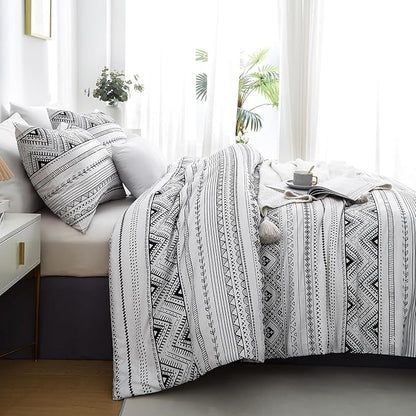 BOLINLIVING Comforter Set Queen Size, Boho Bed in a Bag 3 Pieces, Queen Soft Bohomian Comforter Set, Lightweight Breathable for All Seasons,1 Comforter & 2 Pillowcases (Grey 90×90 inch)