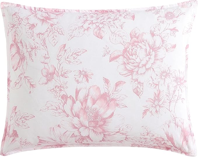 Laura Ashley - King Comforter Set, Soft & Reversible Cotton Bedding with a Smooth Feel, Medium Weight for Year Round Comfort, 3 Piece Bed Set with Matching Pillowcases (Delphine Mauve Pink)
