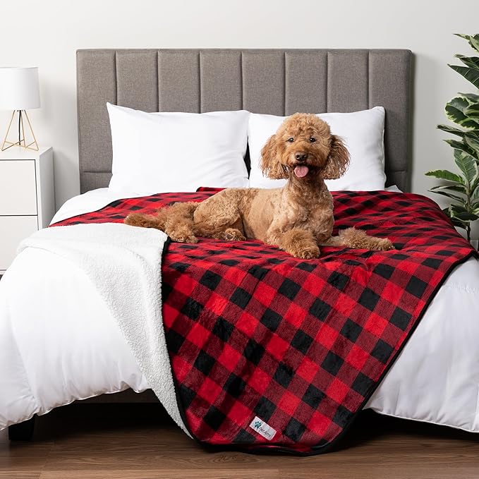 PetAmi Waterproof Dog Blanket Sherpa Fleece, Pet for Medium Large Dogs, Reversible Cat Throw Bed Couch Sofa Furniture Protector, Soft Plush Microfiber (X-Large 60x80, Checker Red) Checkered Red