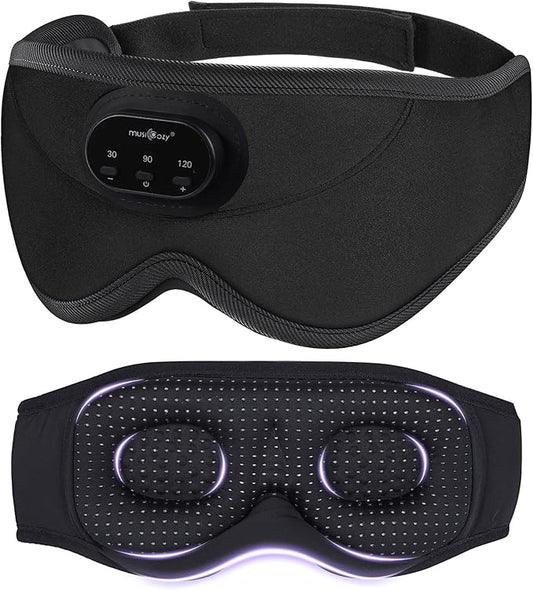 MUSICOZY 3D Bluetooth Sleep Mask with Headphones and Timer, Wireless Sleep Headphones for Side Sleepers, Eye Mask with Bluetooth Headphone, Unique Gifts for Men Women, Black