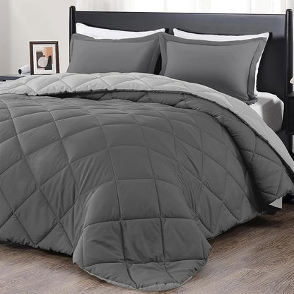 downluxe Twin Comforter Set - Charcoal and Grey Twin Comforter, Soft Bedding Sets for All Seasons -2 Pieces - 1 Comforter (66"x92") and 1 Pillow Sham(20"x26")