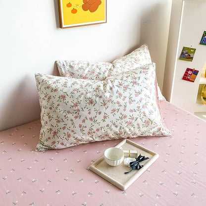 MKXI Garden Floral Comforter Full Peach Blossom Pink White Floral Comforter Set for Girls Botanical Bedding Comforter Pink Flowers Print Comforter Vintage Farmhouse Bed Comforters