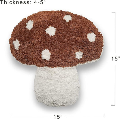 Mushroom Throw Pillow Tufted Shape Decorative Cushion 15” x 15” – Decor for Bed, Couch, Living Room (Brown)