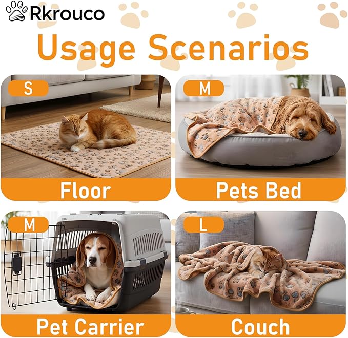 Three Piece Pet Blanket Set for Dogs Cats Soft Comfy Puppy and Kittens Bed Blanket Fluffy Fleece Pets Throw with Cute Patterns (Large 41x30 inch, Colored Paws)