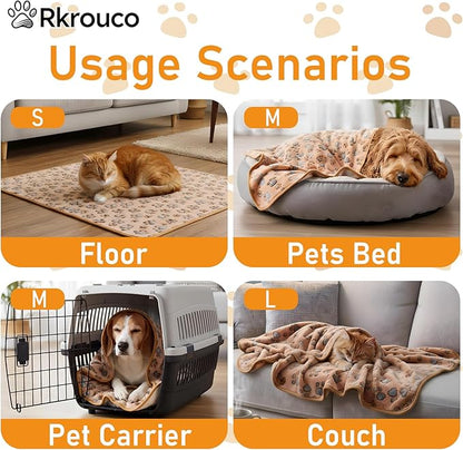Three Piece Pet Blanket Set for Dogs Cats Soft Comfy Puppy and Kittens Bed Blanket Fluffy Fleece Pets Throw with Cute Patterns (Large 41x30 inch, Colored Paws)