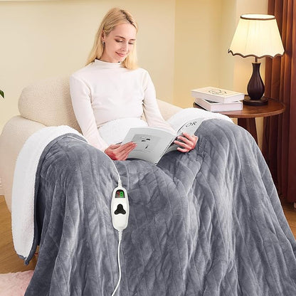 greenoak Heated Blanket Electric Full 72"X84", Heating Blanket with 10 Heat Levels 1/2/4/6/8 Hours Auto-Off, Fleece Soft Christmas Blanket,Gifts for Grandma Seniors Mom,Misty Grey